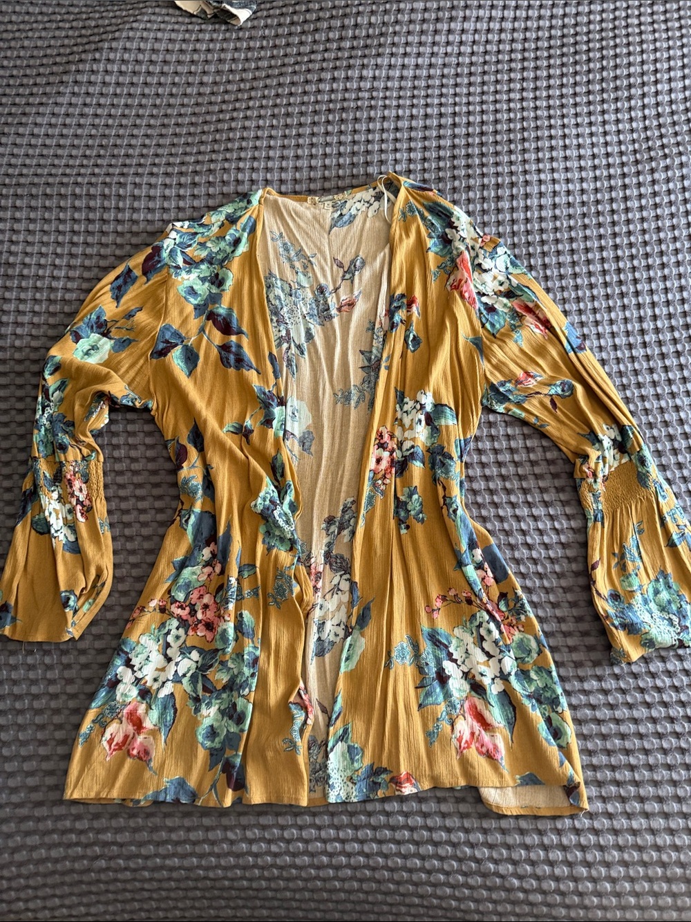 Women’s Floral Open-Front Cardigan - Mustard